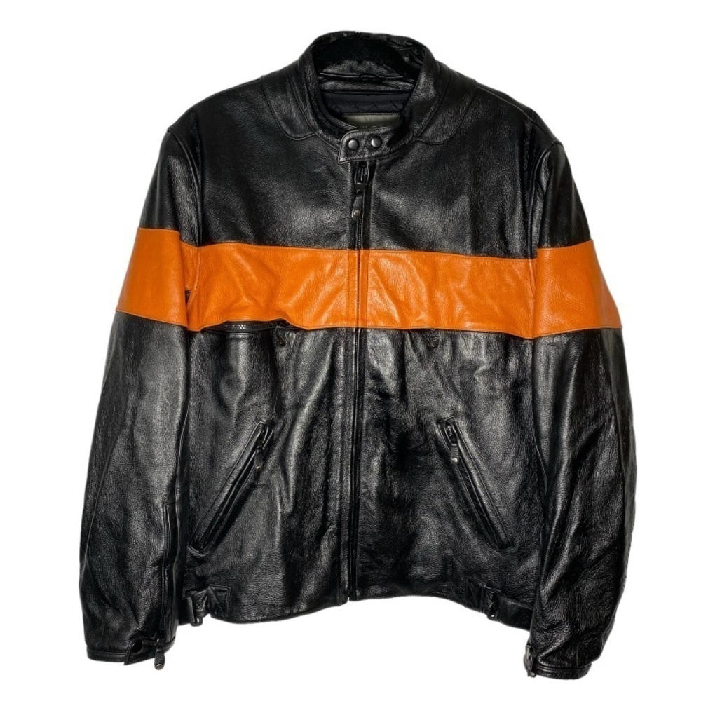 Wilsons Leather Moto Racer Jacket Black Orange Harley Stripe Insulated size XL